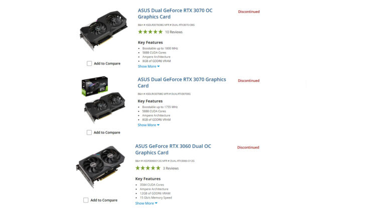 Tarjetas gráficas Asus Dual Rtx 30 Series discontinuadas Nvidia