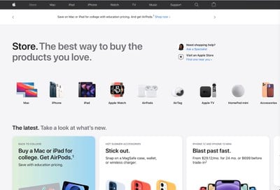 sitio web de la tienda de Apple
