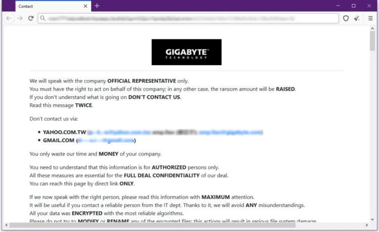 Ataque de ransomware Gigabyte