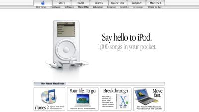 sitio web de apple ipod octubre de 2001