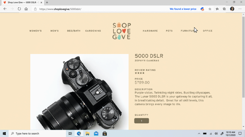 GIF que muestra comparaciones de precios en una cámara