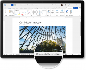 Ventana de edición de Microsoft Word que muestra un documento con poco contraste de texto en una sección.  Una parte ampliada de la pantalla muestra el indicador