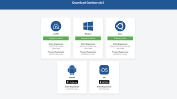 Una captura de pantalla de la pantalla de descarga de Geekbench 5.