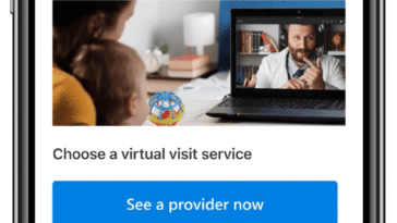 Un teléfono móvil que selecciona una cita virtual a pedido, se une a la sala de espera virtual y se reúne con un proveedor.