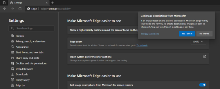 Microsoft Edge ahora genera automáticamente etiquetas de imagen para lectores de pantalla