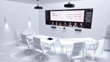 Una demostración de la interfaz de Microsoft Teams que muestra una reunión remota.