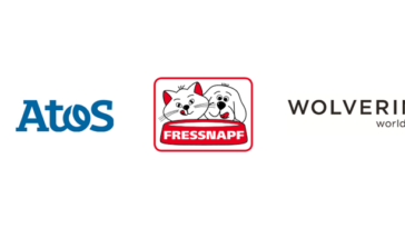 Logotipos de la empresa que comienzan a la izquierda para la NBA, Atos, Fressnapf y Wolverine Wordwide.