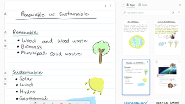 Una captura de pantalla de la aplicación Microsoft Journal.  A la izquierda, hay una lista de notas con un par de dibujos.  A la derecha, hay una colección de otros documentos.