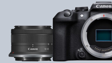 El objetivo junto a la cámara Canon EOS R10