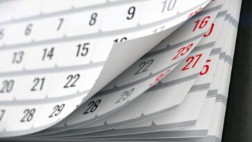 Concepto de calendario, recordatorio, organización - Ilustración 3d del calendario