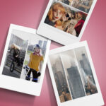 Tres fotos Fujifilm Instax Mini sobre un fondo rojo