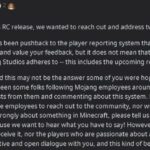 Minecraft Mojangmeesh Publicación de Reddit en el chat que informa sobre el acoso de los empleados