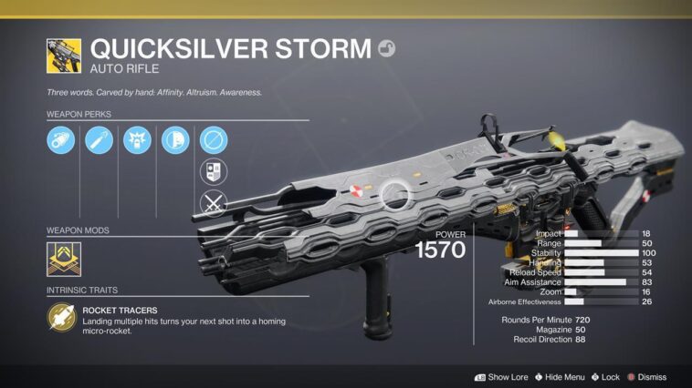 Quicksilver Storm puede disparar como un rifle automático, un lanzacohetes y un lanzagranadas.