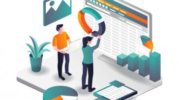 Compile gráficos circulares en excel en ilustración isométrica