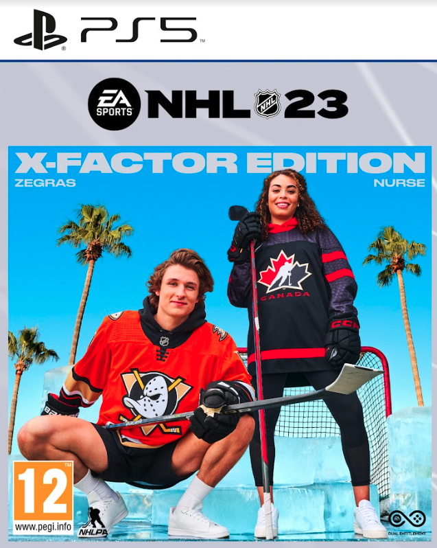 Trevor Zegras y Sarah Nurse en la portada de NHL 23