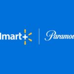 Walmart Plus and Paramount Plus logos on a blue background