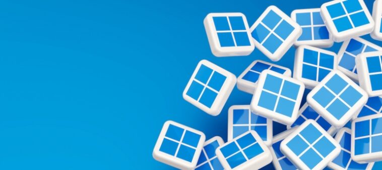 Guilherand-Granges, Francia - 10 de febrero de 2022. Cubos con el logotipo de Microsoft Windows 11.  Versión principal del sistema operativo Windows NT desarrollado por Microsoft.