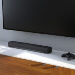 Yamaha SR-C30A on white bench under TV