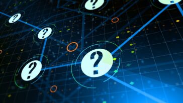 A network of linked question marks.