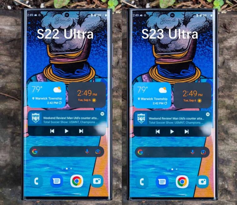 Galaxy S22 Ultra y S23 Ultra en paralelo y comparación de biseles