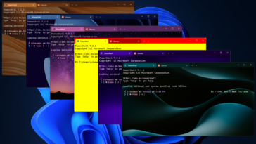 Una captura de pantalla de diferentes temas y colores para la Terminal de Windows