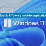 El logotipo de Windows 11 con las palabras Habilitar modo de eficiencia para aplicaciones.