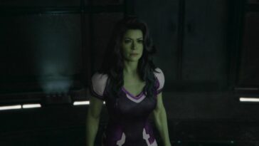 She-Hulk stares at KEVIN, who is off camera, in the Marvel TV show