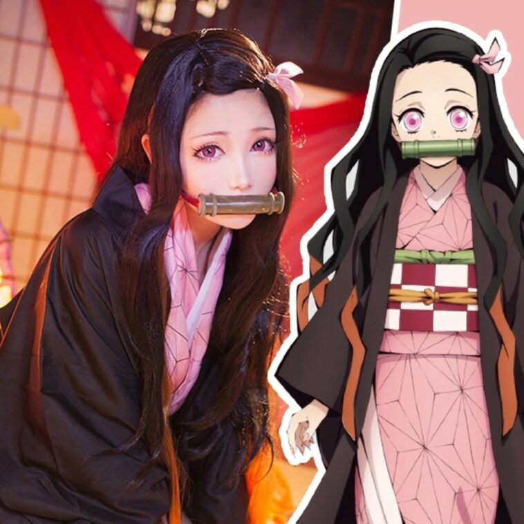 monpink_mon nos enamora con un cosplay de Nezuko Kamado de Demon Slayer: Kimetsu No Yaiba