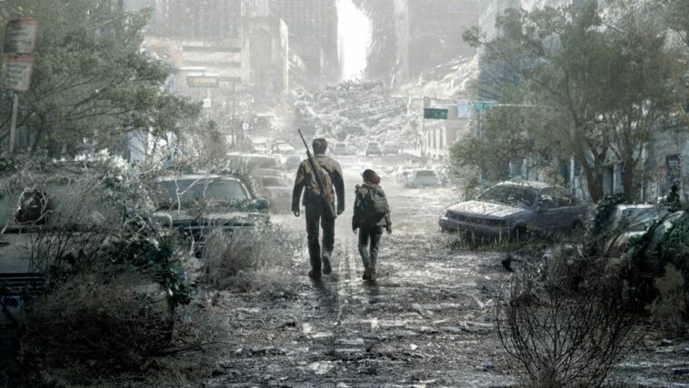 Joel and Ellie walking in The Last of Us TV show