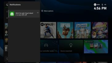 Captura de pantalla de la notificación de venta de la lista de deseos de Xbox.