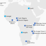 Mapa de África que muestra socios y proyectos activos