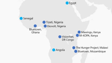 Mapa de África que muestra socios y proyectos activos