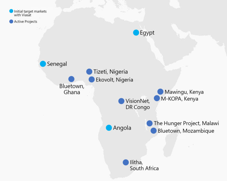 Mapa de África que muestra socios y proyectos activos