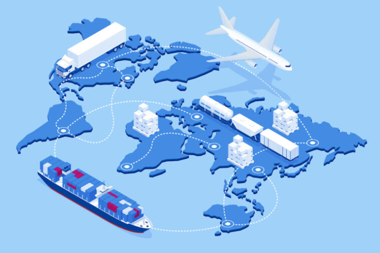 La cadena de suministro de aviones, trenes, barcos y camiones que se mueven por todo el mundo.