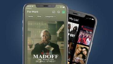 An iPhone showing the refreshed Netflix app interface