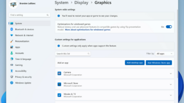 La nueva página de configuración de gráficos en Windows 11.