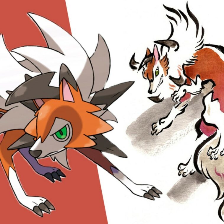 Un fan art de Pokémon nos muestra a Lycanroc en su forma Crepuscular con un estilo Ukiyo-e