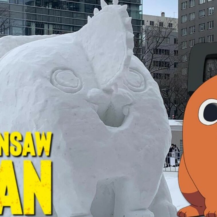 Fans de Chainsaw Man hacen un enorme muñeco de nieve de Pochita