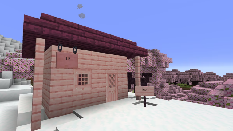 Casa de madera del bioma de flor de cerezo de Minecraft