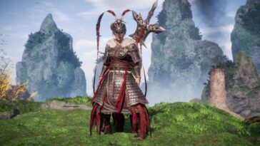 Primer plano del conjunto de armadura Wo Long Lu Bu