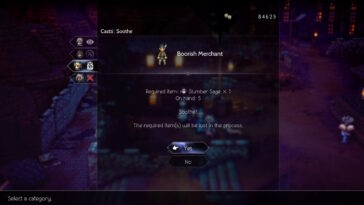 Mercancías robadas Octopath Traveler 2 Castti Soothe Boorish Merchant