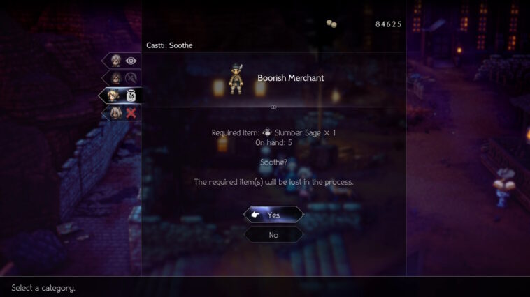 Mercancías robadas Octopath Traveler 2 Castti Soothe Boorish Merchant