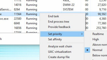 Ventana del Administrador de tareas Haciendo que Ea sea de alta prioridad(1)