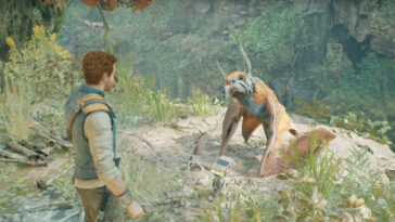 Star Wars Jedi Survivor Cal interactuando con un Relter