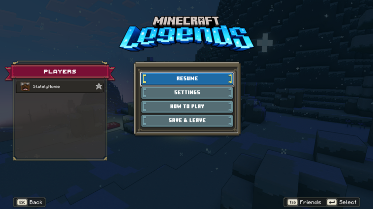 Pausa el juego para un jugador en Minecraft Legends