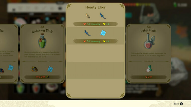 Lista de recetas de elixir abundante de Tears Of The Kingdom