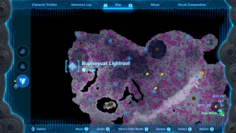 Totk Cap Of Time Nupisoyuat Lightroot Mapa de ubicación