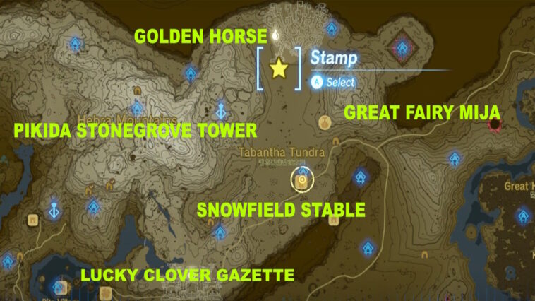 Mapa de puntos de referencia de Zelda Golden Horse