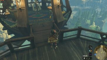 Totk Great Eagle Bow acercándose a Teba en Rito Village