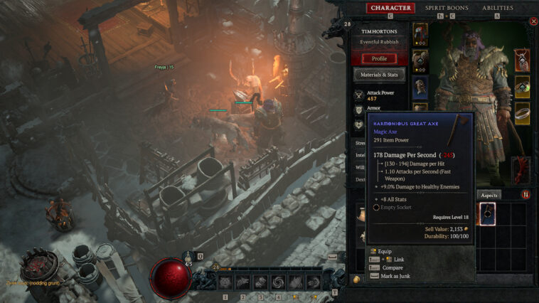 Diablo 4 con la pantalla de Inventory abierta